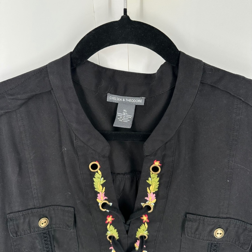 CHELSEA & THEODORE Black Embroidered Lace‎ Up Tunic Dress Size XL - Picture 7 of 10